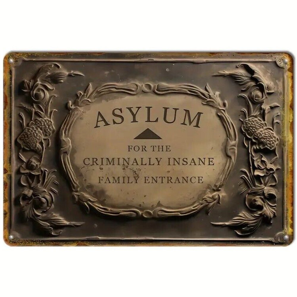 Asylum For The Criminally Insane Family Entrance Novelty metal sign, 12' x 8' Home & Garden:Home Décor:Plaques & Signs Style Your Walls